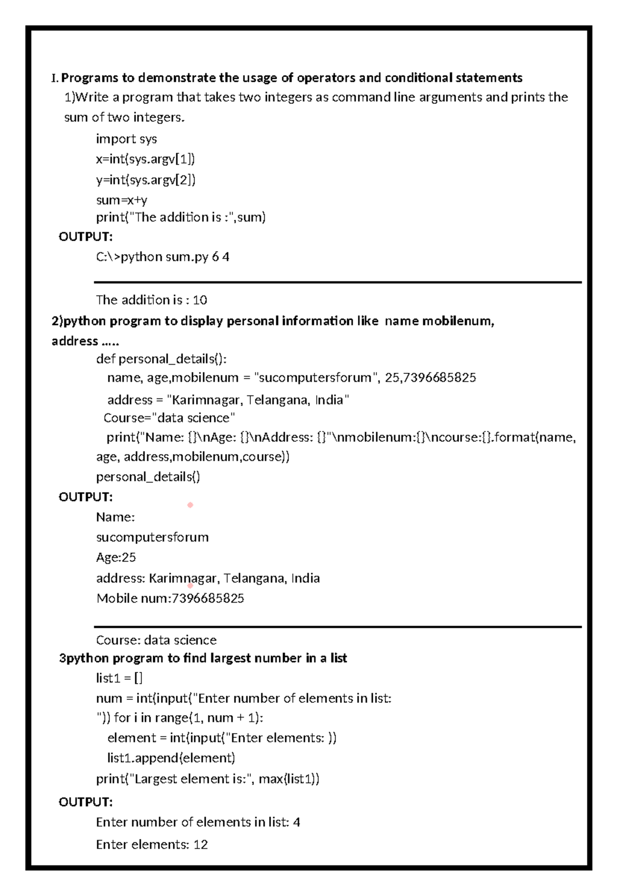 Python Programs: Operators, Control Structures, Functions & Strings ...
