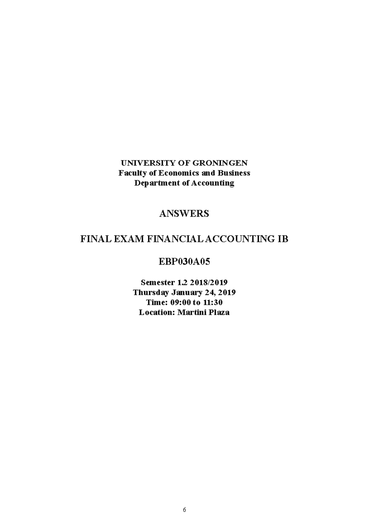 Final Exam Answers for Financial Accounting EBP030A - Semester 1.2 2019 ...