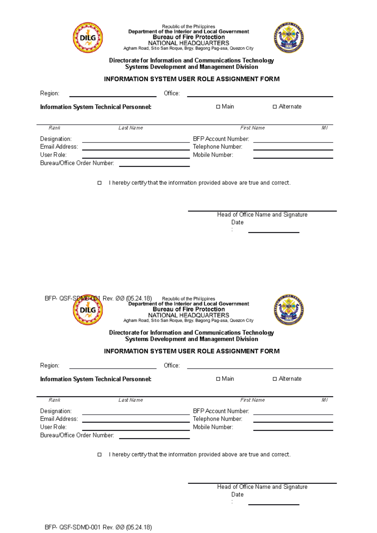 1F Information System USER ROLE Assignment FORM Rev00 052418-1 ...