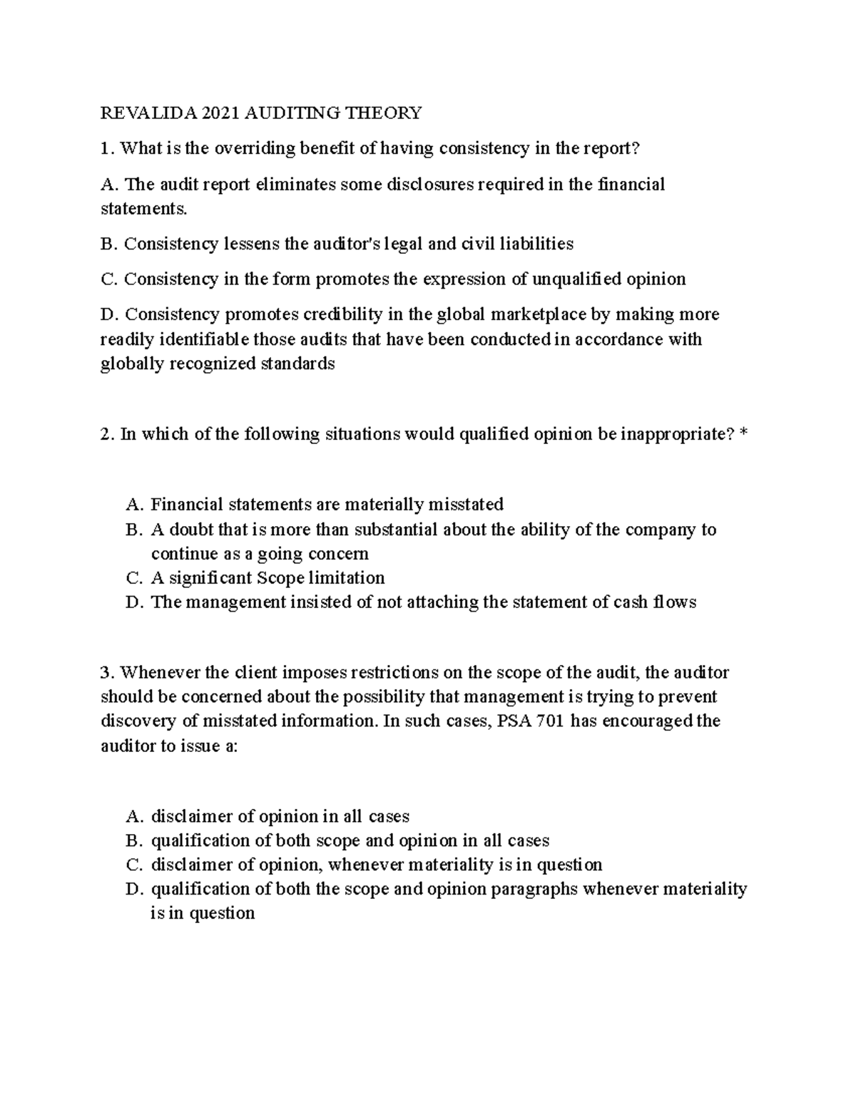 Revalida 2021 Auditing Theory Sample Qs & Problems for Review - Studocu