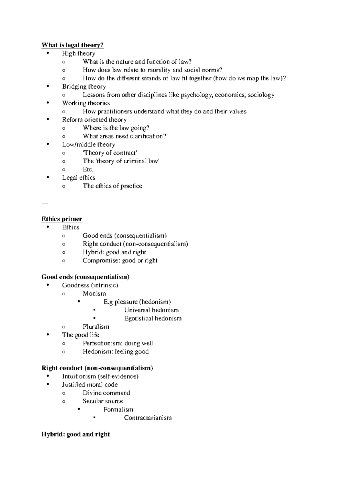 LAW 101 - Wk1 L - Introduction to Legal Theory and Ethics Notes - Studocu