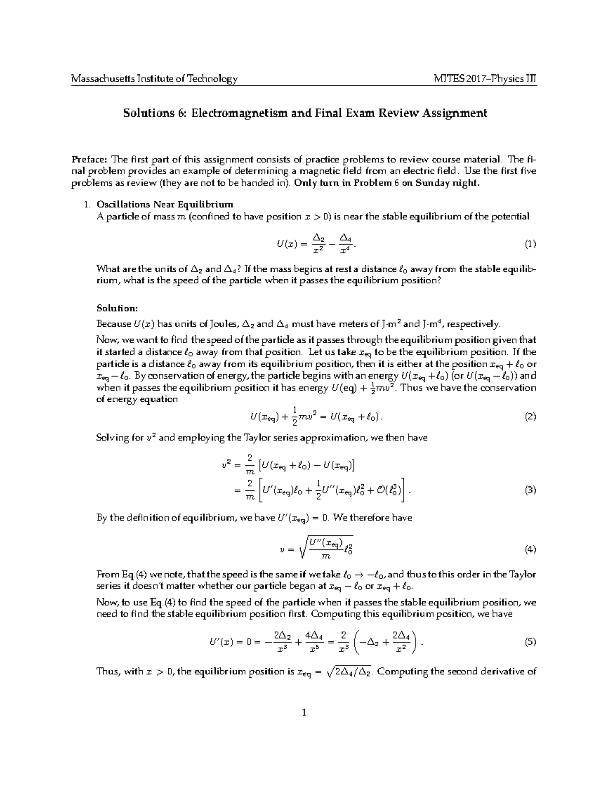 MITES Solutions 6: Electromagnetism & Final Exam Review - Studocu