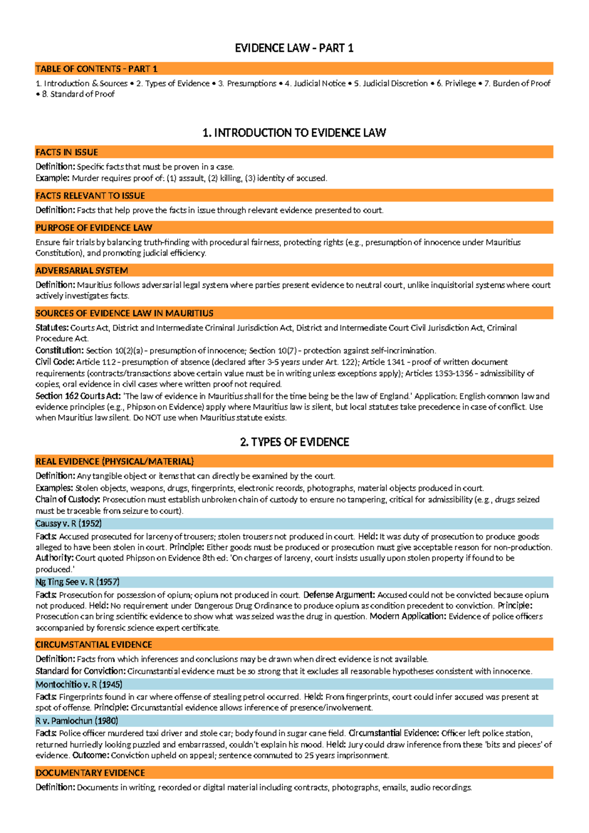 EVIDENCE LAW (LAW 101) - PART 1: KEY CONCEPTS AND PRINCIPLES - Studocu