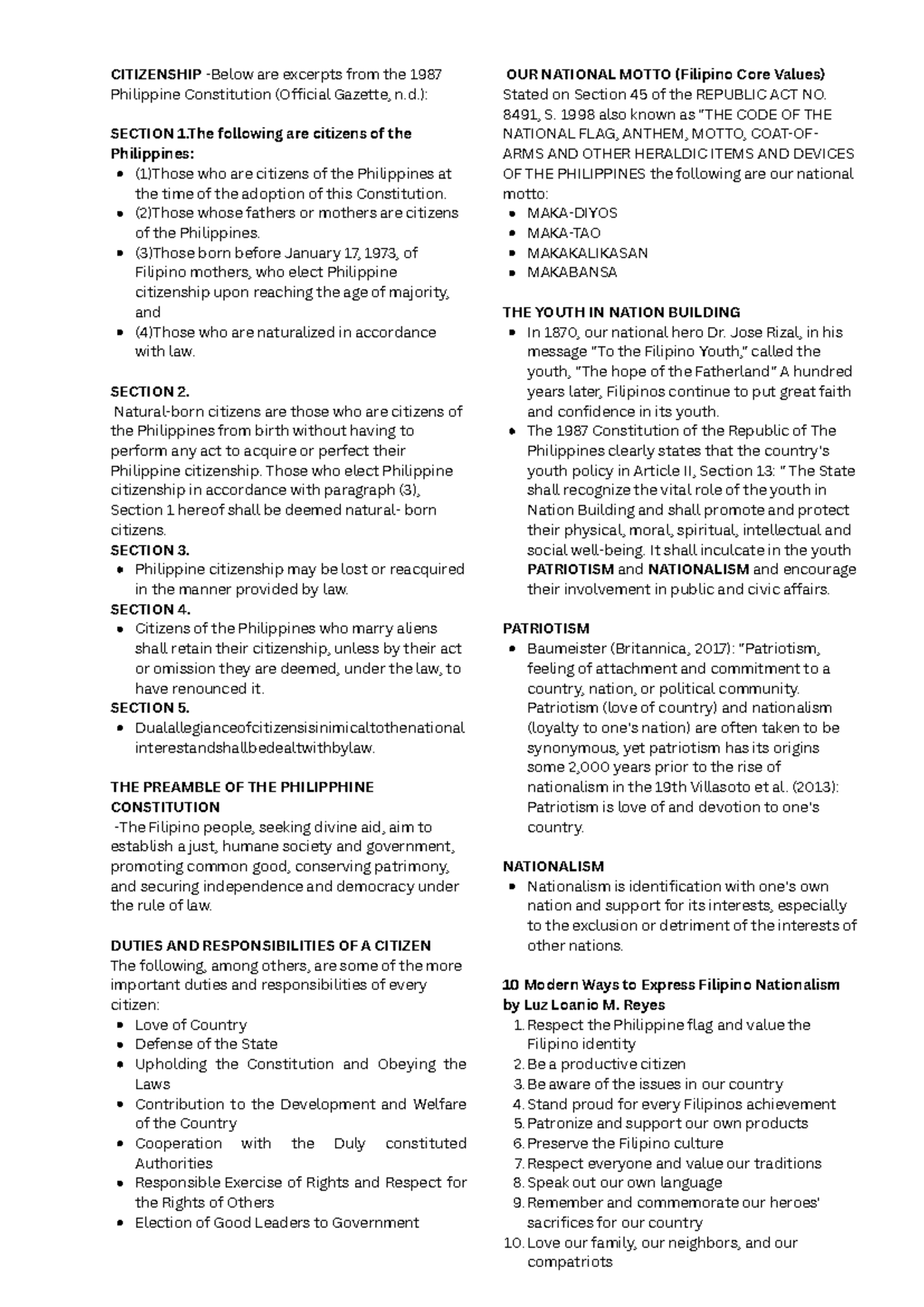 CWTS Reviewer - Citizenship and Nationalism Notes - Studocu