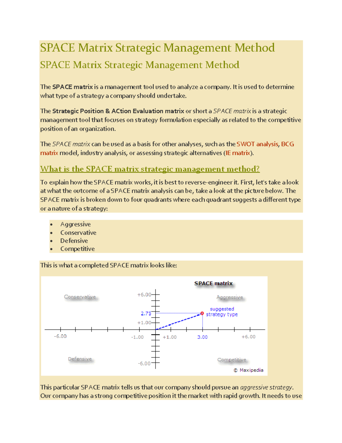 SPACE Matrix Strategic Management Method Overview and Analysis - Studocu