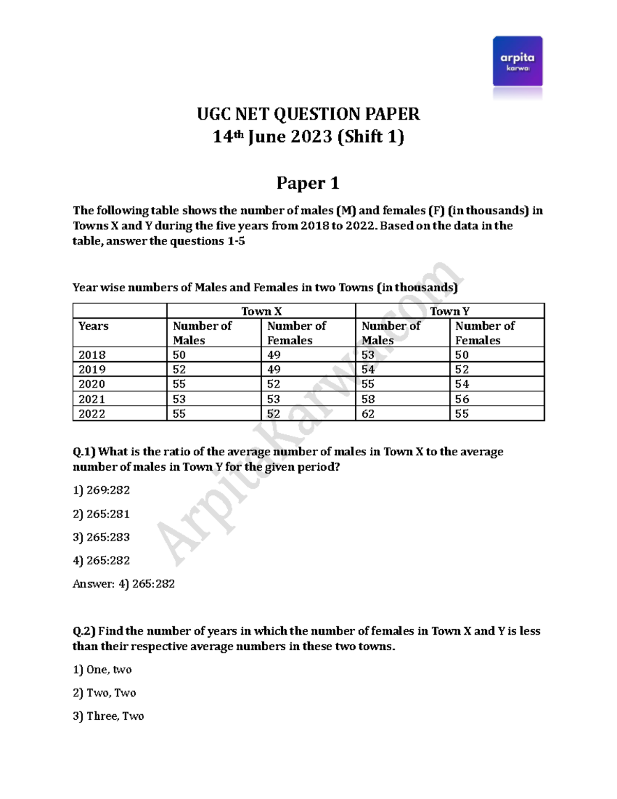 UGC NET Paper 1 Question Set - 14th June 2023 (Shift 1) - Studocu