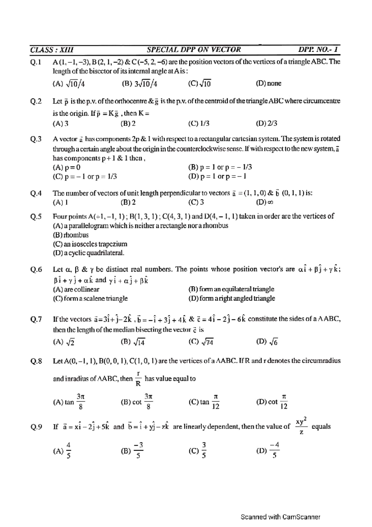 DPPS ( Vectors) - These are some daily practice questions, you can use ...