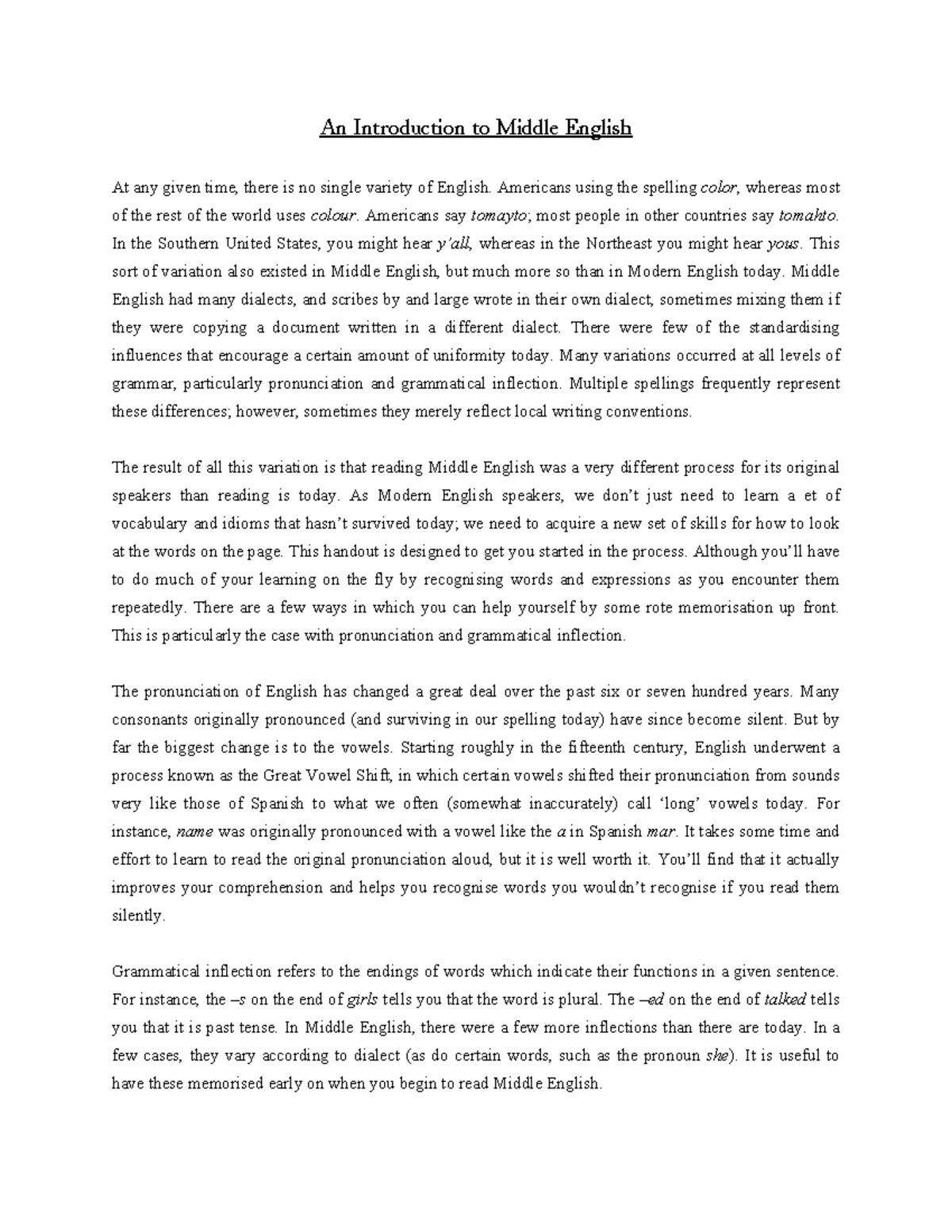Middle English: A Comprehensive Introduction to Dialects and Grammar ...