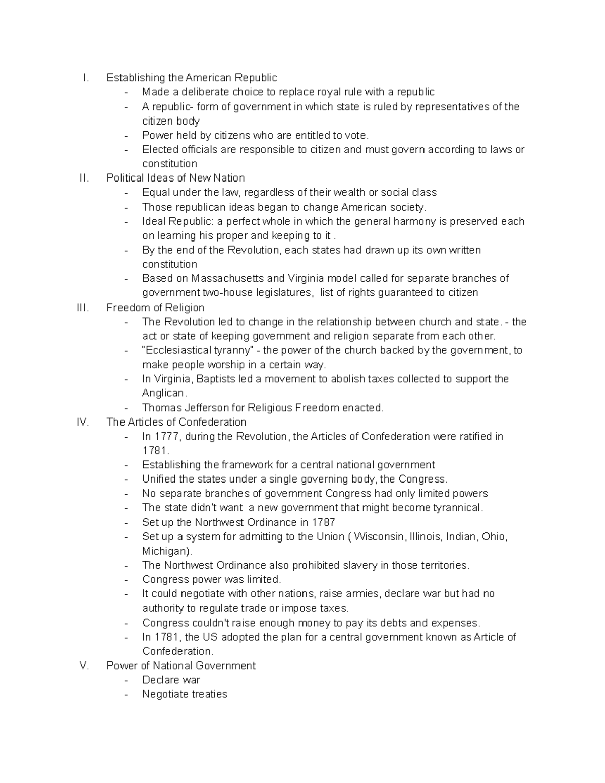 US History - Chapter 1 Notes: Establishment of the Republic - Studocu