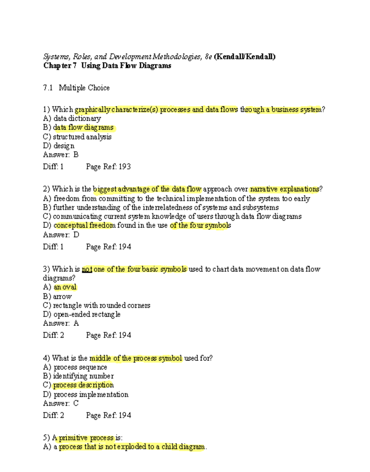 SAD01 Chapter 7 Test Bank: Data Flow Diagrams & System Analysis - Studocu