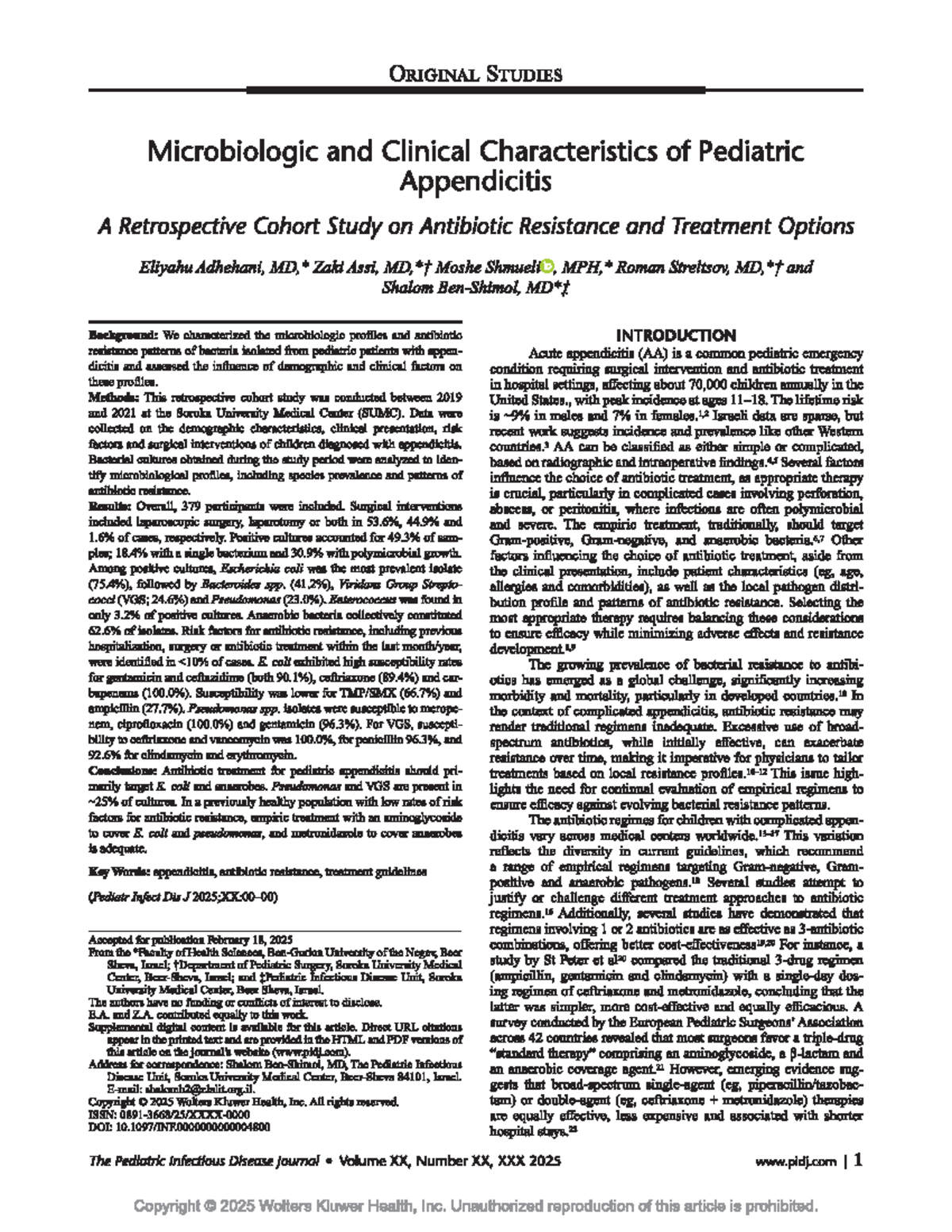 Microbiologic and Clinical Insights on Pediatric Appendicitis (PIDJ ...