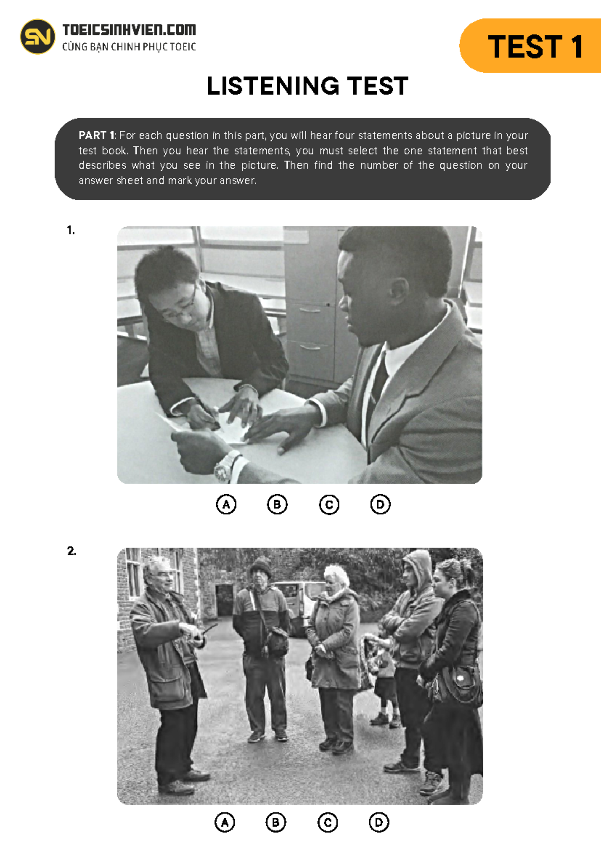 TEST 1 - Listening Test Instructions and Practice Questions - Studocu