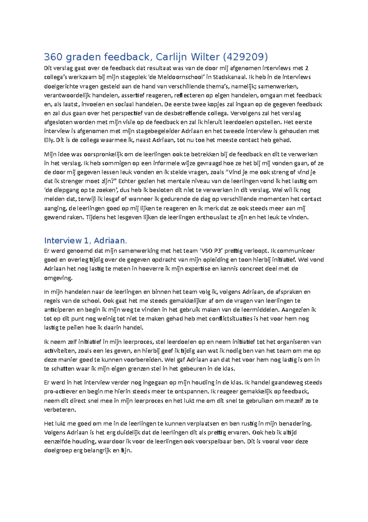 360 Graden Feedbackverslag: Reflectie en Leerdoelen (429209) - Studeersnel
