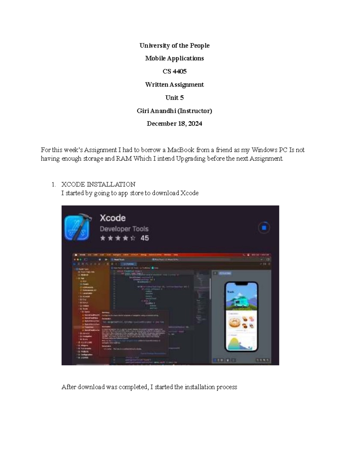 CS 4405 Assignment: Unit 5 Overview on Xcode & Swift Functions - Studocu