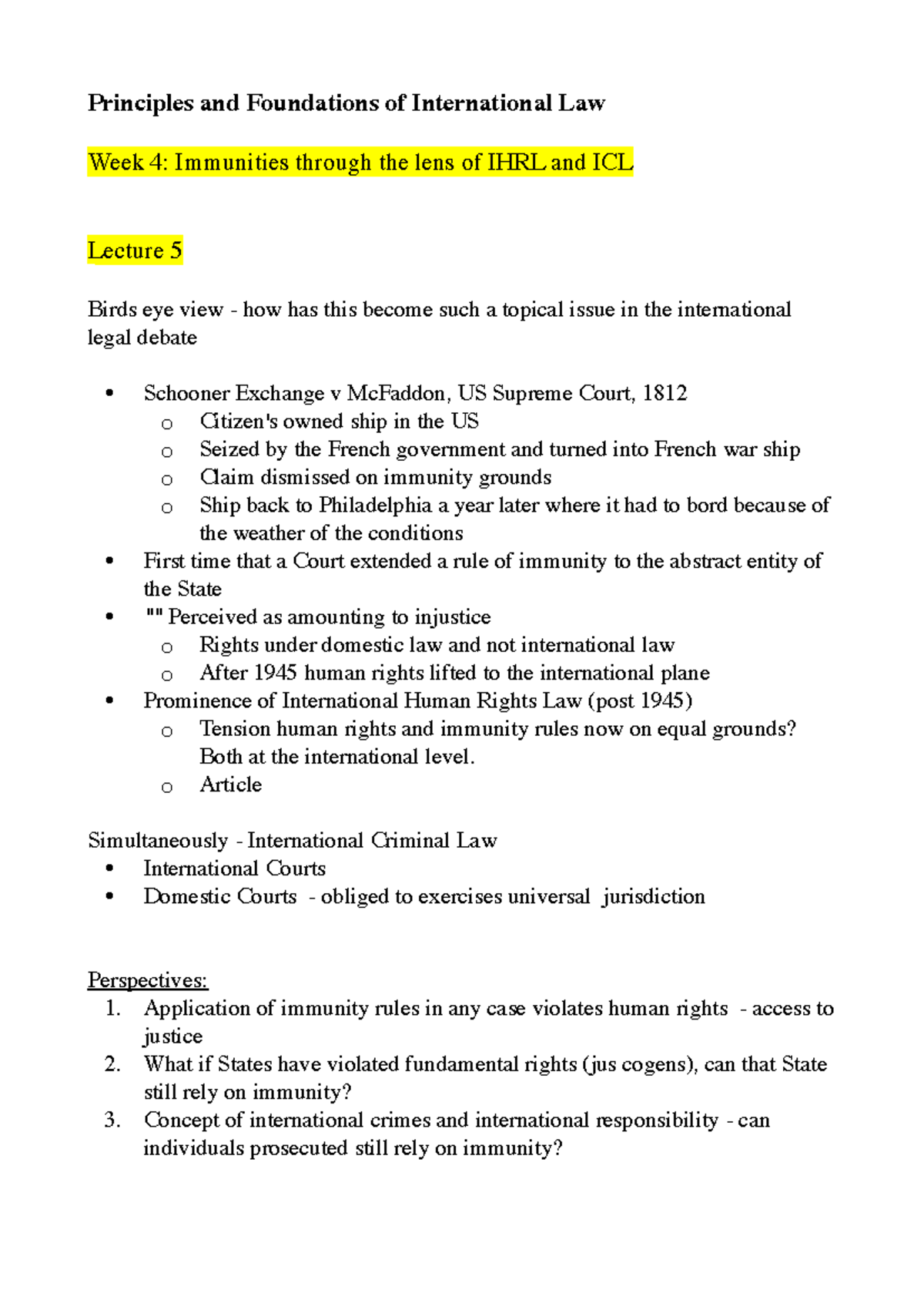 Lecture 5: Immunities in International Law and Human Rights Debate ...