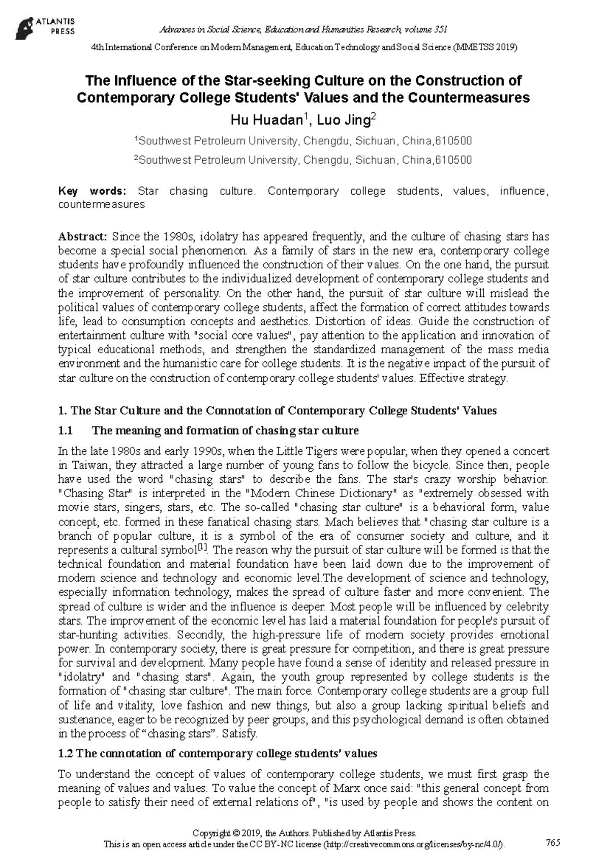 The Influence of Star Culture on Contemporary College Values: Insights ...