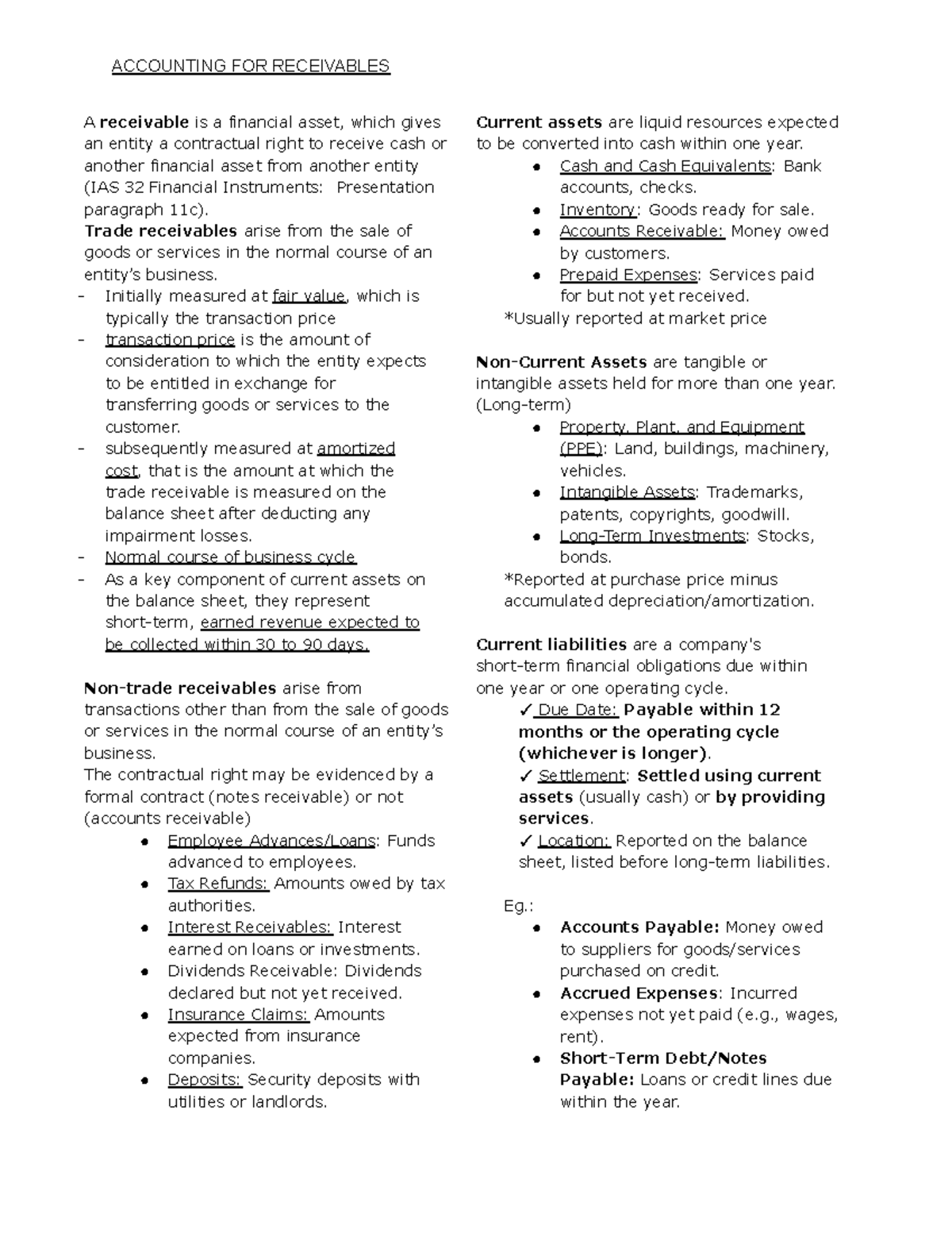 ACCT 101: Understanding Receivables and Current Assets - Studocu