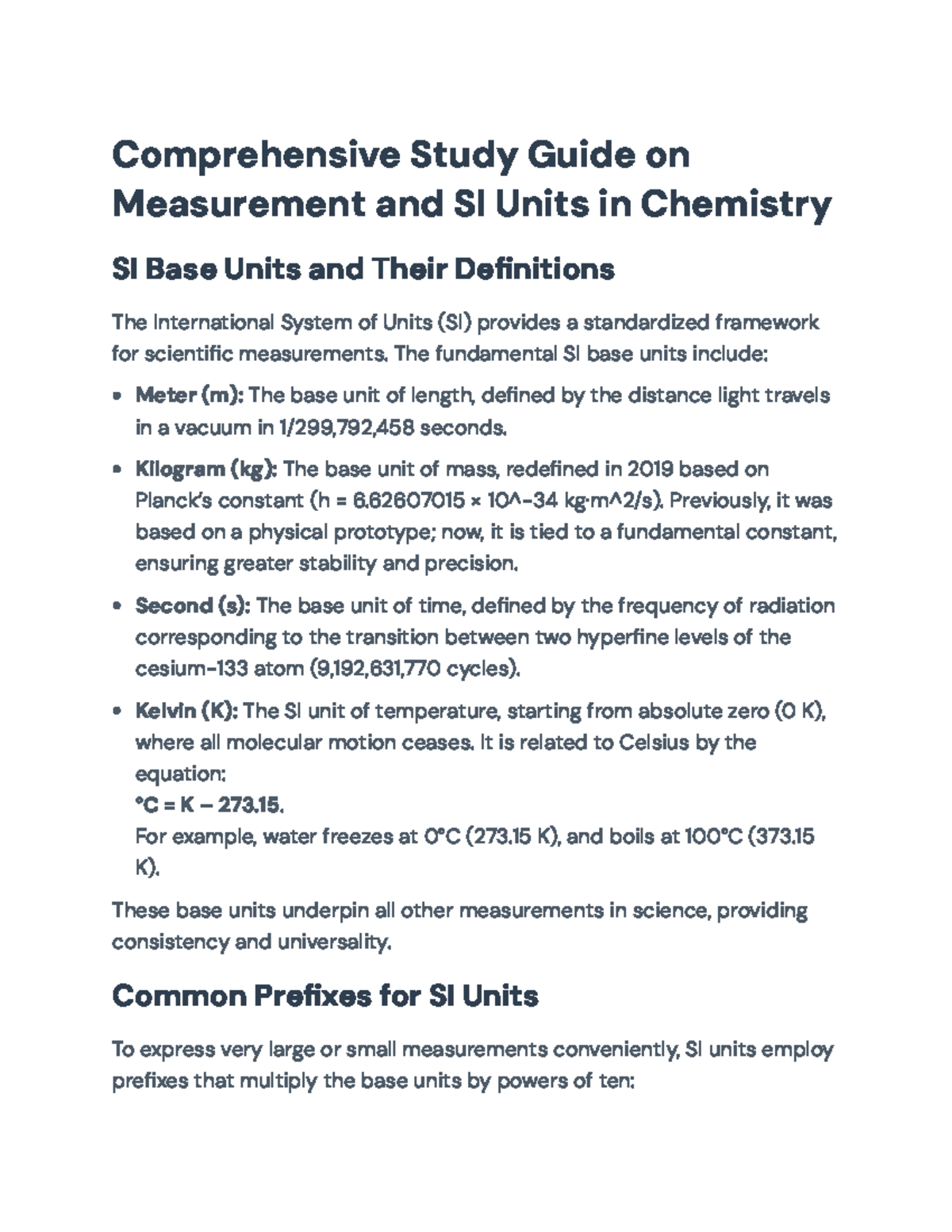 Comprehensive Study Guide: Measurement & SI Units in Chemistry - Studocu