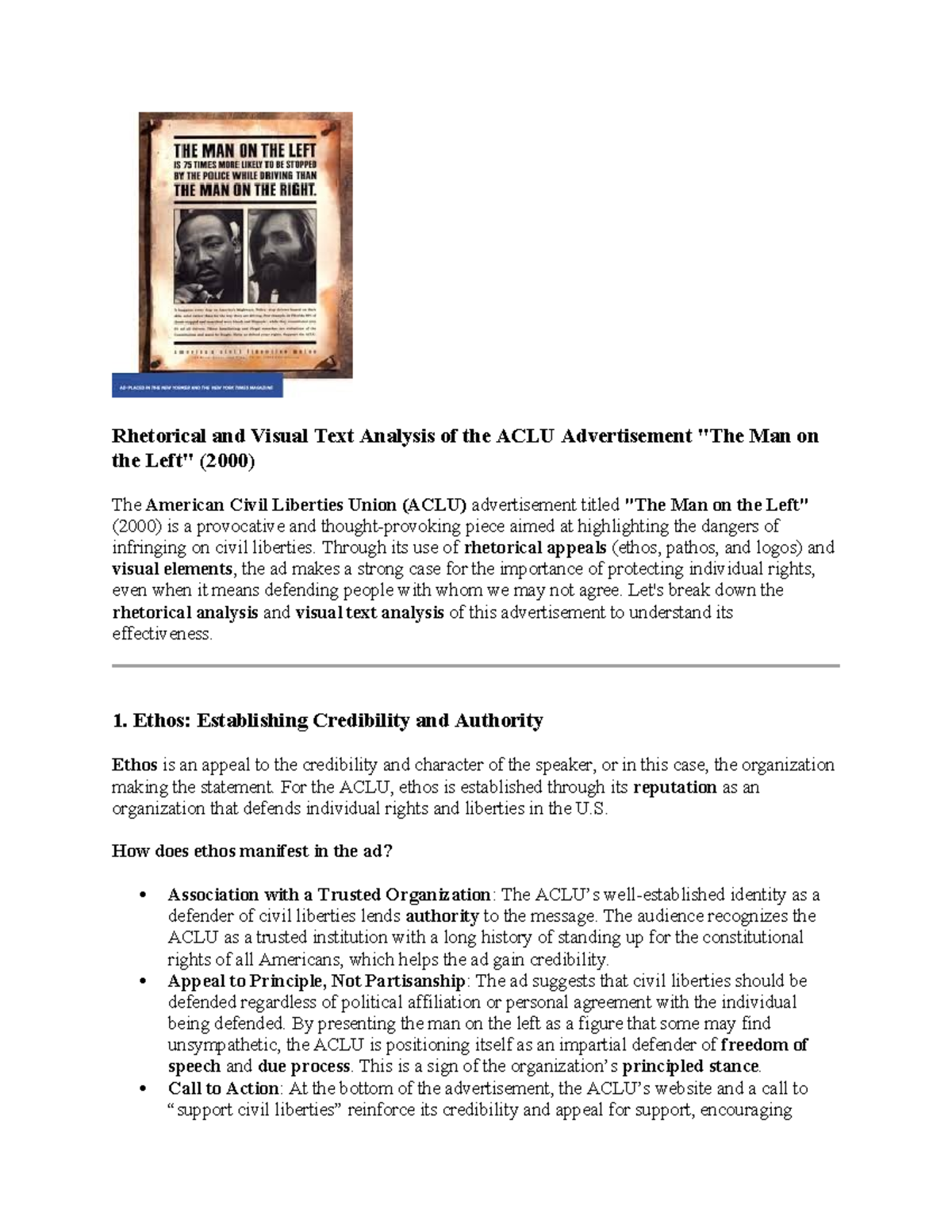 Rhetorical and Visual Text Analysis of the ACLU Advertisement - Through ...