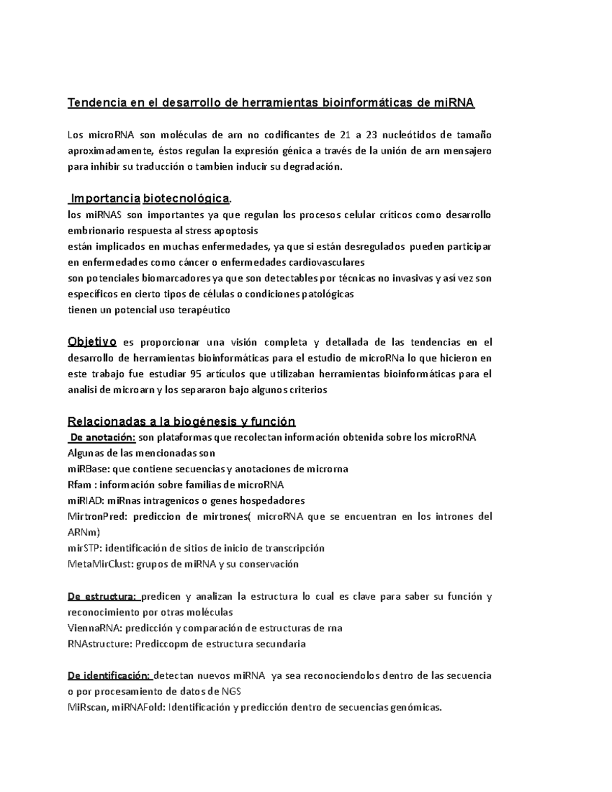 Tendencias en Herramientas Bioinformáticas de miRNA - Bioinfo RMNA ...