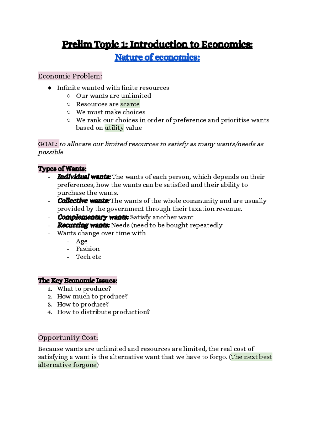 Prelim Study Notes: Introduction to Economics (ECO101) - Studocu