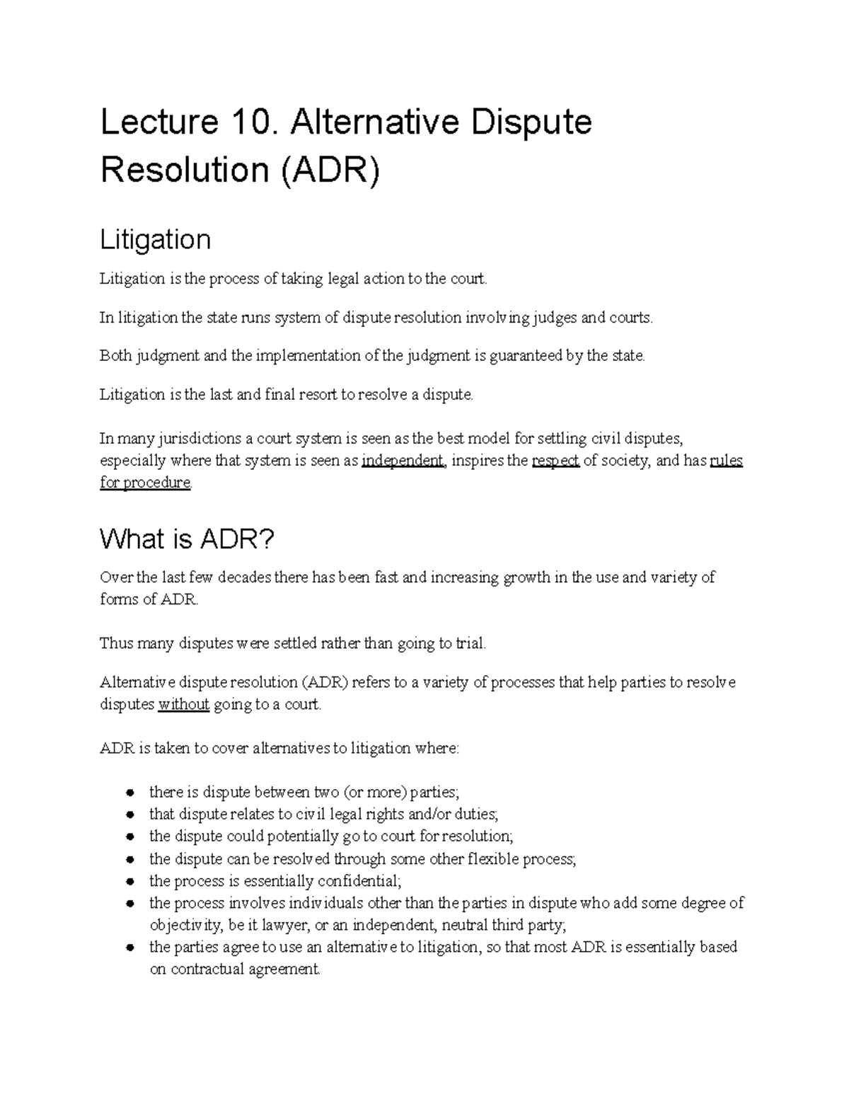 Law Lecture 10. ADR - foundation knowledge of ADR - Lecture 10 ...