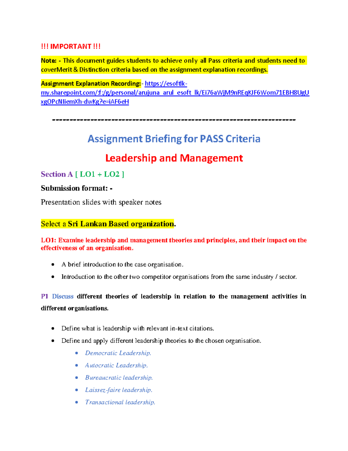 LM Assignment Structure: Leadership & Management Theories Guide - Studocu