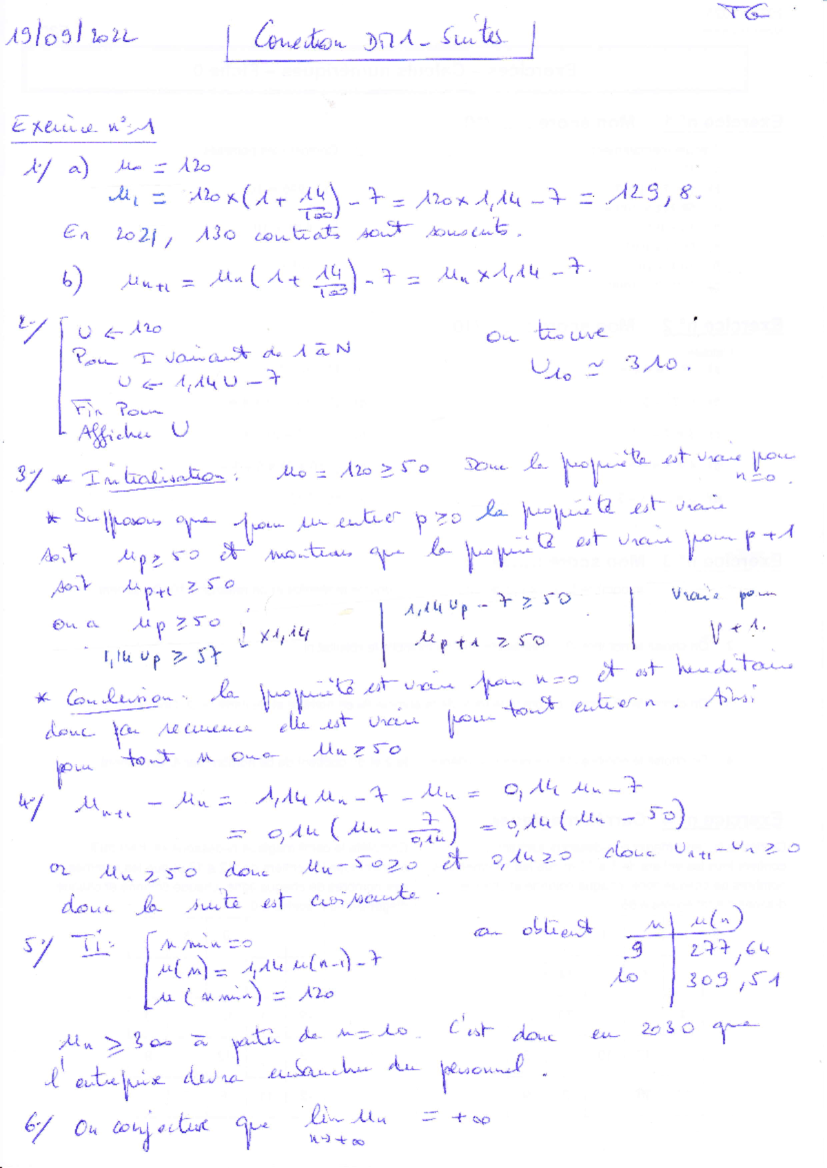 Correction DM 1 - sept 2022 - suites et recurrence - TG spe maths - \æ ...