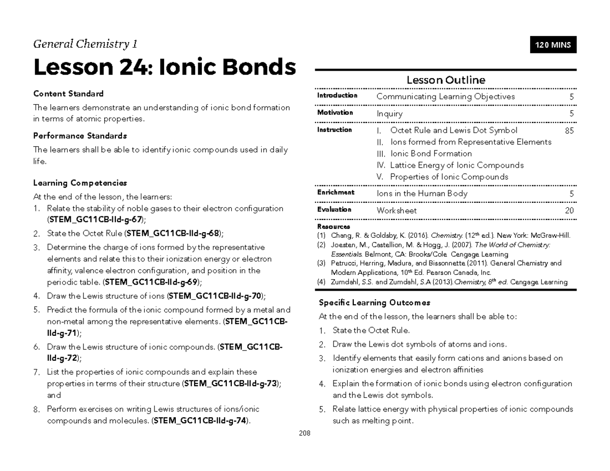 General Chemistry I (20): Lesson 24 - Ionic Bonds Overview - Studocu