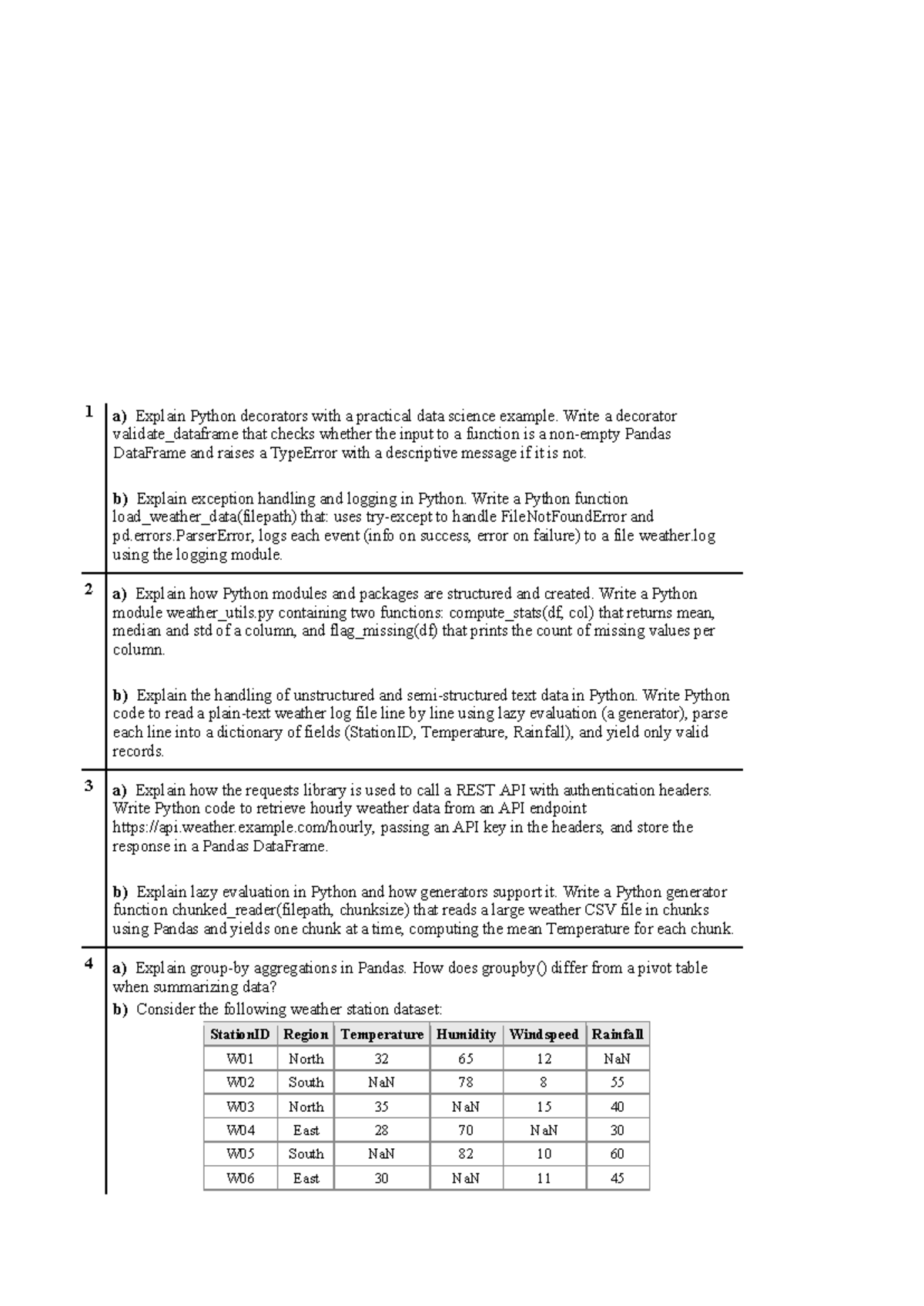 Advanced Python Programming for Data Science (ENCT 325) Exam Questions ...