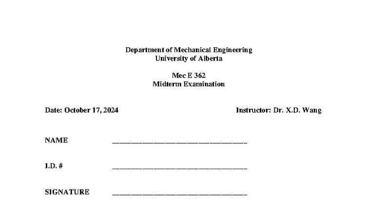 MECE 362 Midterm Exam Solutions - Fall 2024 - Studocu