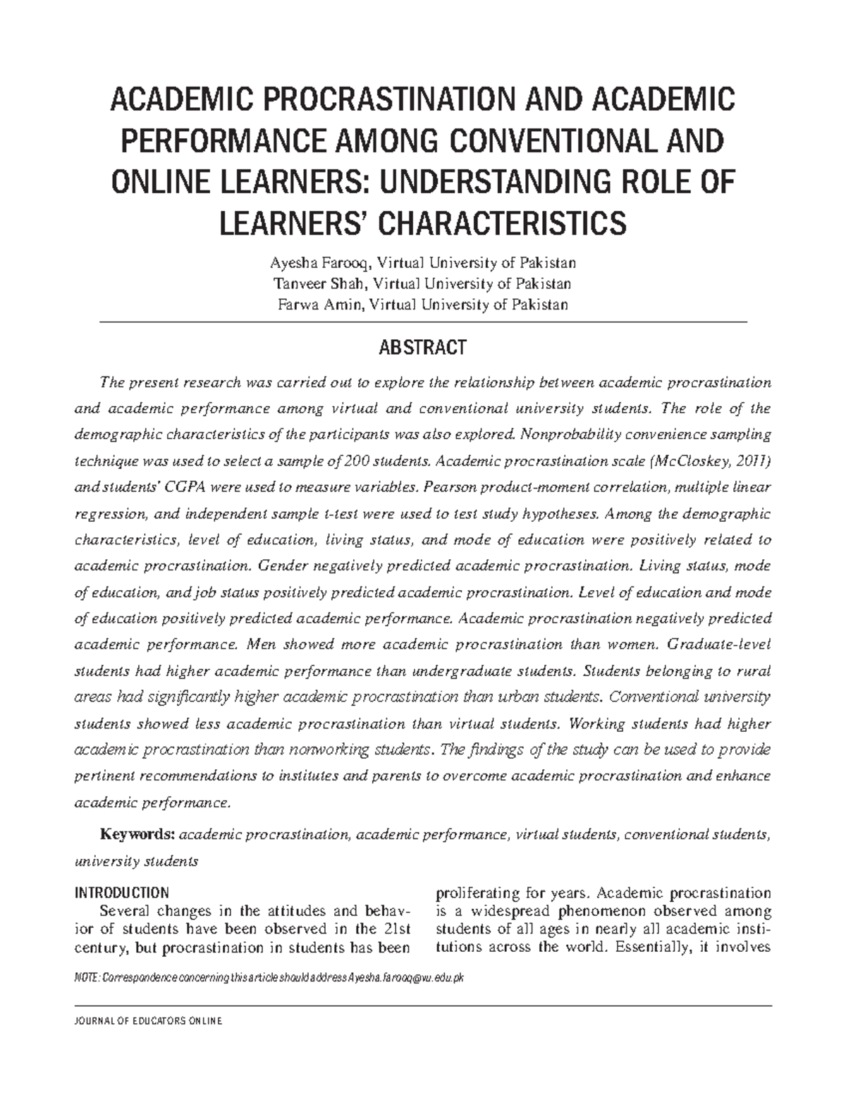 EJ1427791 - Impact of Procrastination on University Students ...