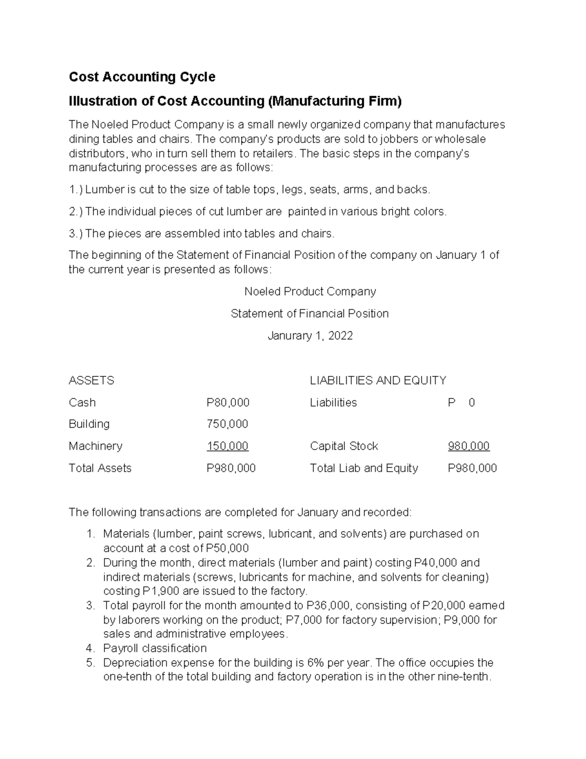 Cost Accounting Cycle (ACC 101) Seatwork: Manufacturing Overview - Studocu