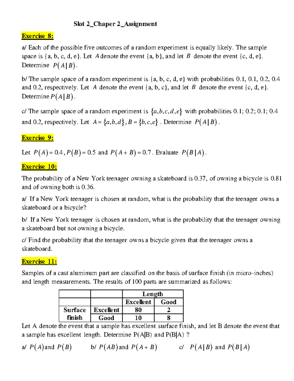 Chapter 02 Assignment 2: Probability Exercises and Solutions - Studocu