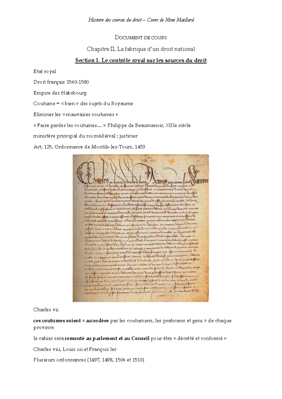 Histoire des sources du droit - Cours de Mme Maillard - Studocu