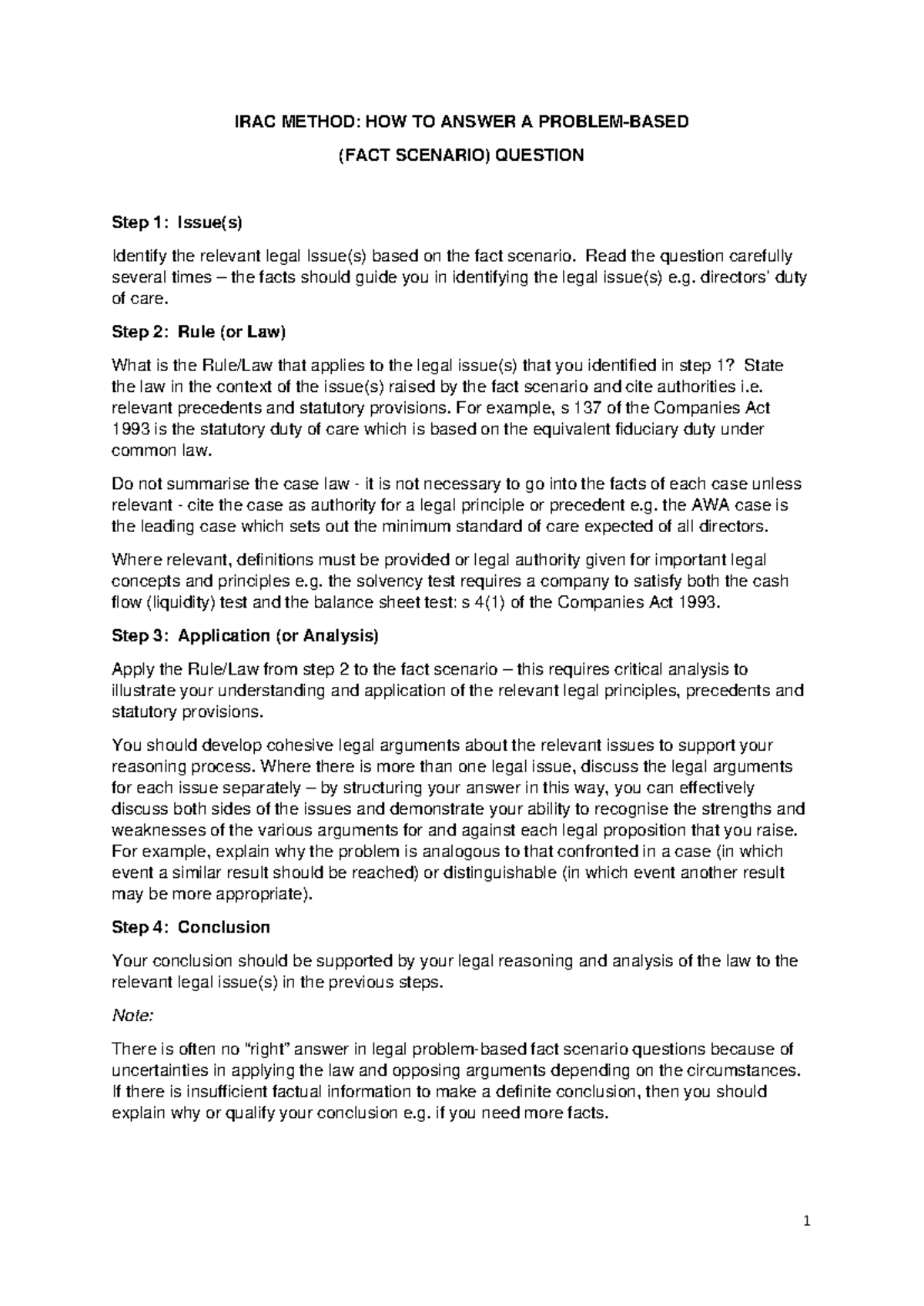 IRAC Method: Analyzing Legal Problem-Based Questions - Studocu