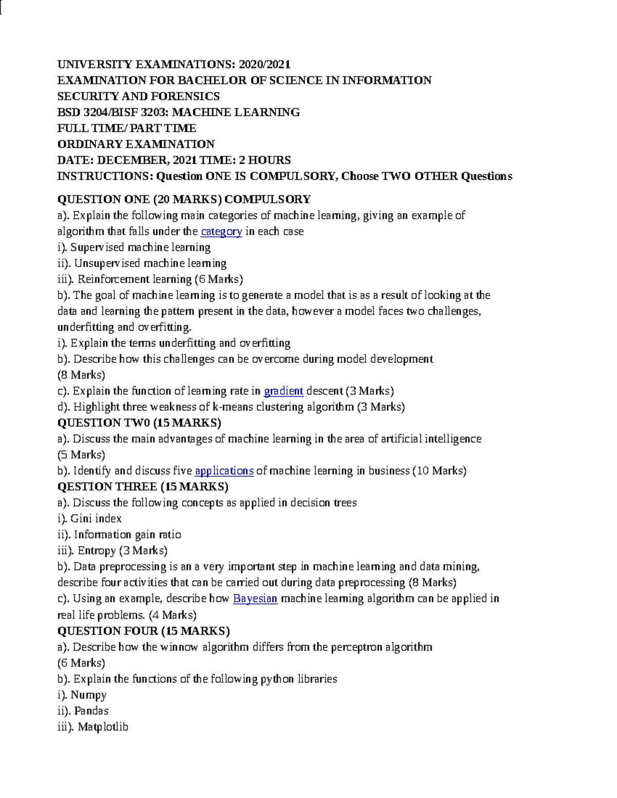 ML P1 - Machine Learning Exam Notes for BSD 3204/BISF 3203 - Studocu