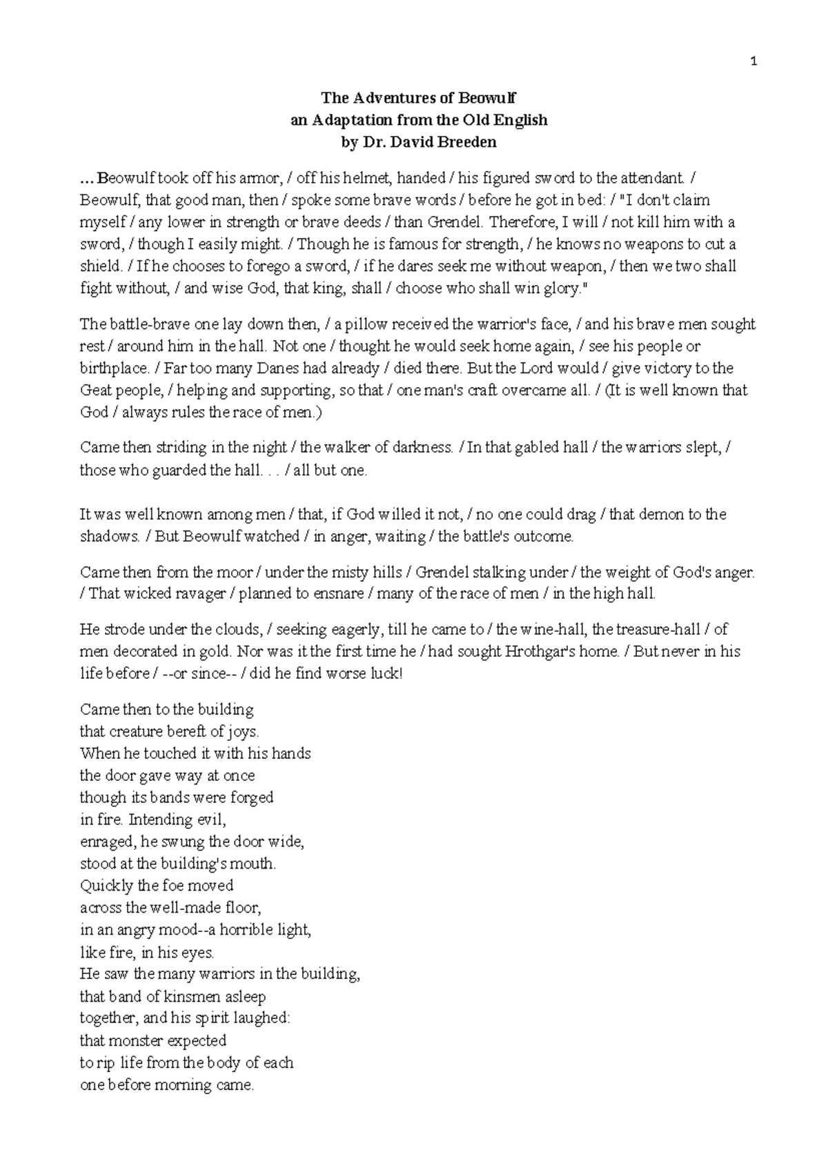 Beowulf (ENG 101) - A Modern Adaptation of the Epic Tale - Studocu