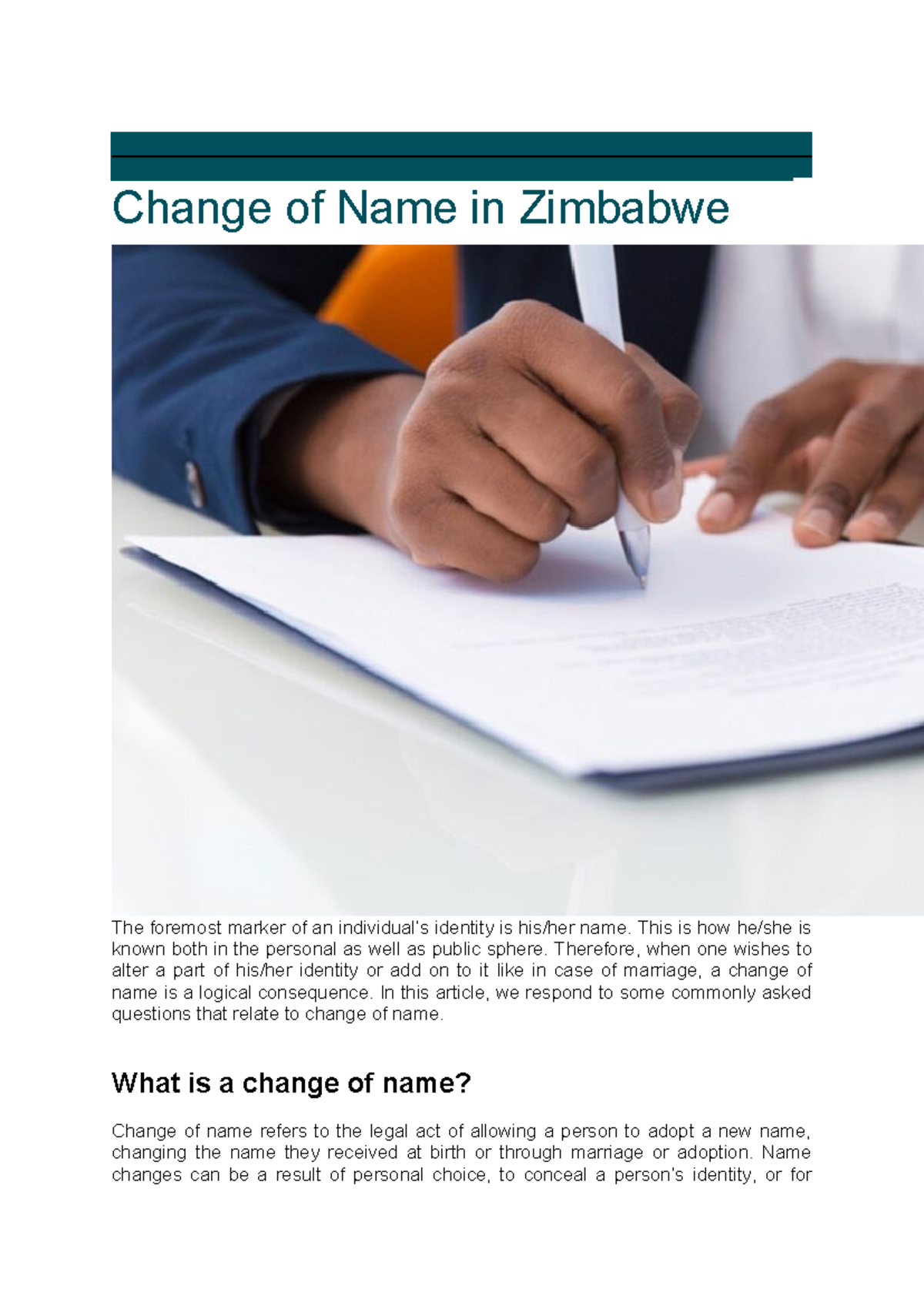 Change of Name Procedures in Zimbabwe: Legal Guidelines and Steps - Studocu