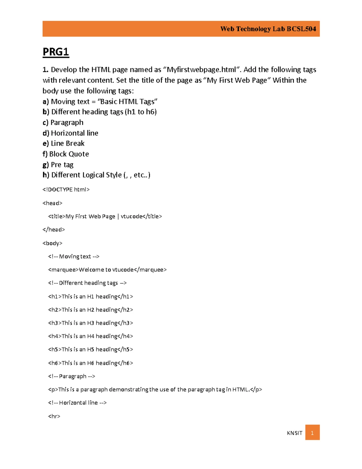 BCSL504 Lab Manual: HTML and CSS Projects for 5th Semester - Studocu