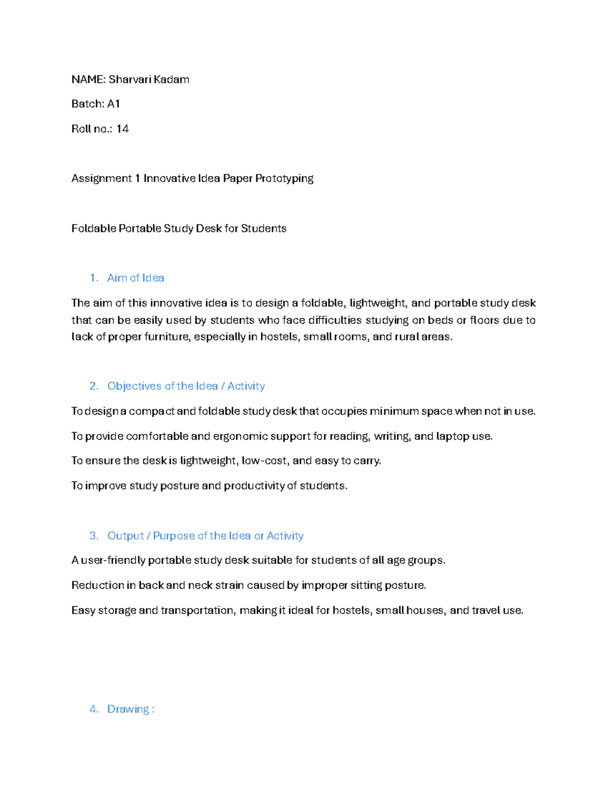 Assignment 1: Innovative Foldable Study Desk for Students - Studocu