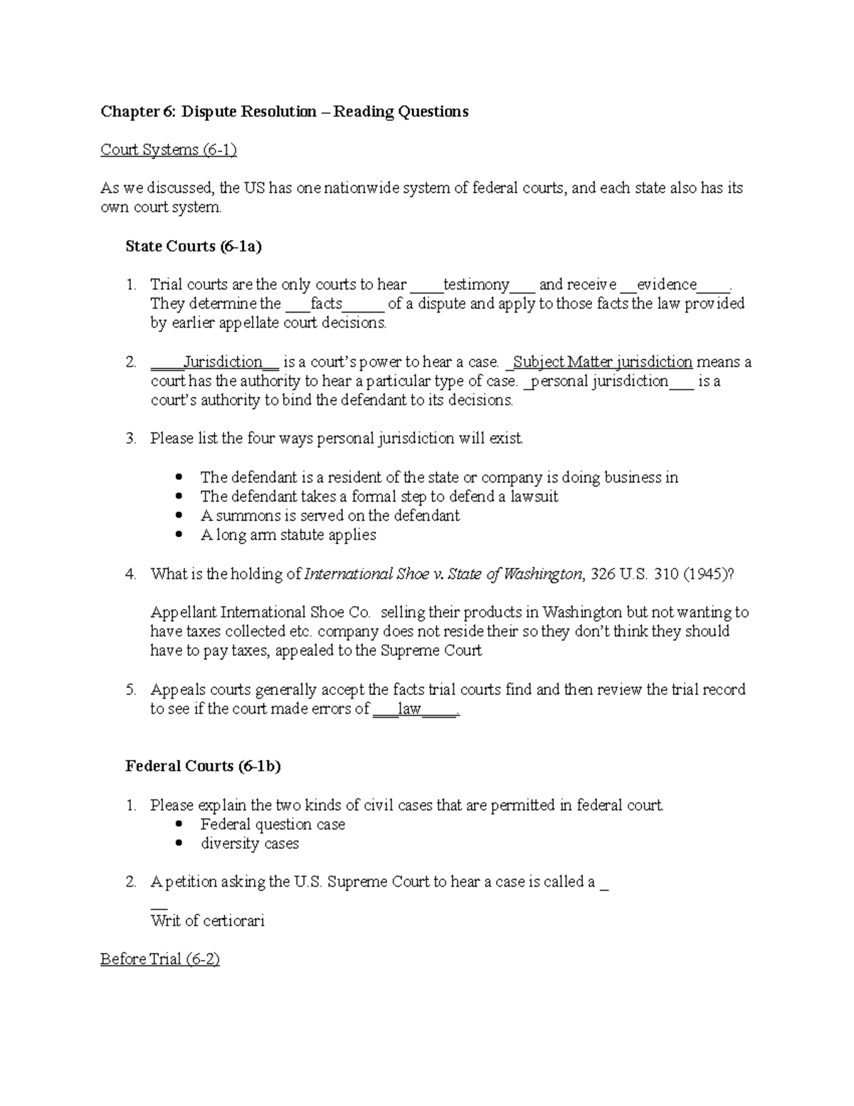 Chapter 6: Summary & Questions on Dispute Resolution (Law Course) - Studocu