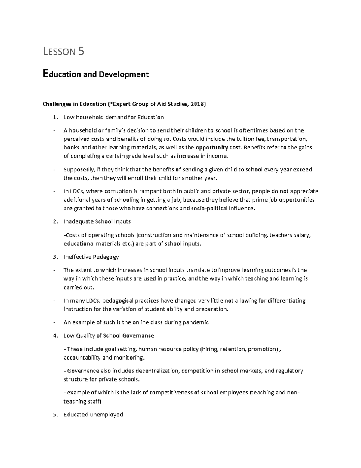Lesson 5: Education & Development Challenges in Aid Studies (2016 ...