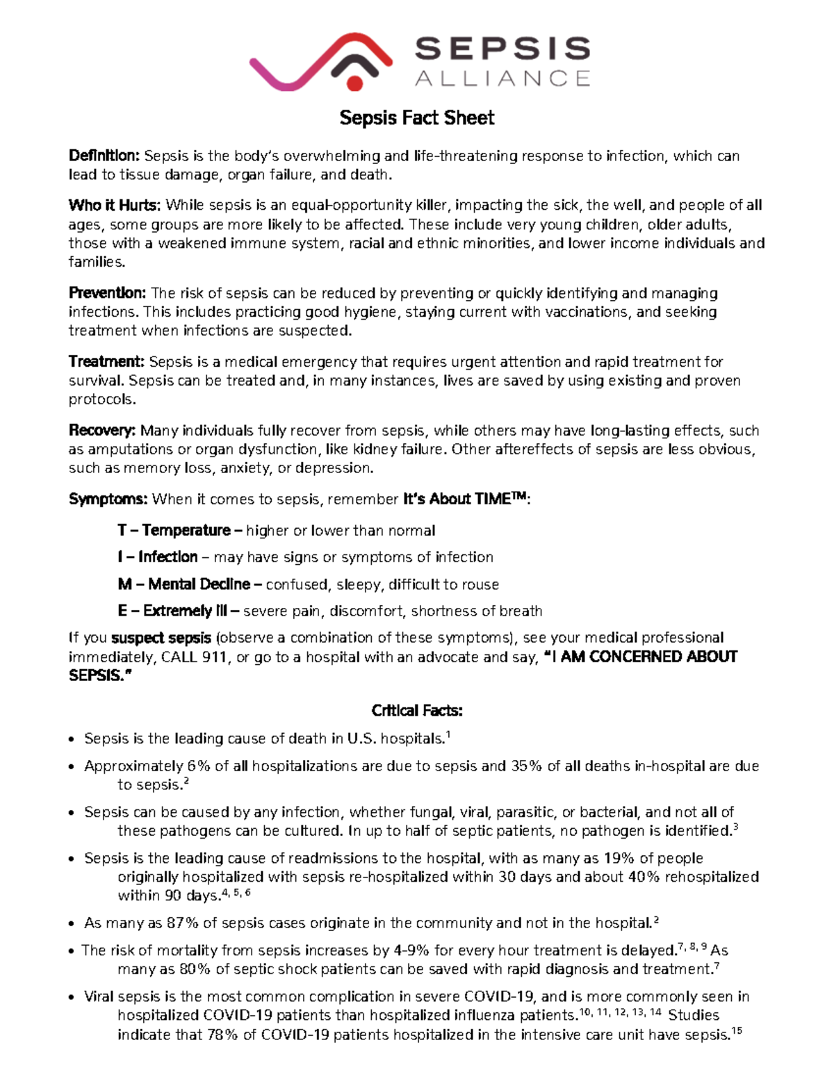 Sepsis Fact Sheet: Understanding Risks, Symptoms, and Treatment - Studocu