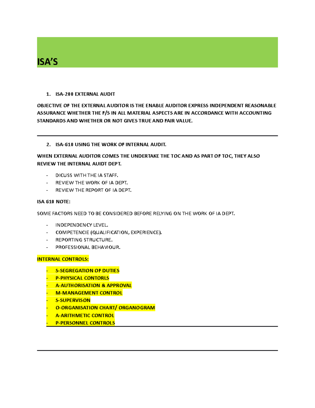 ISA's Overview and Key Concepts for External Audit Procedures - Studocu