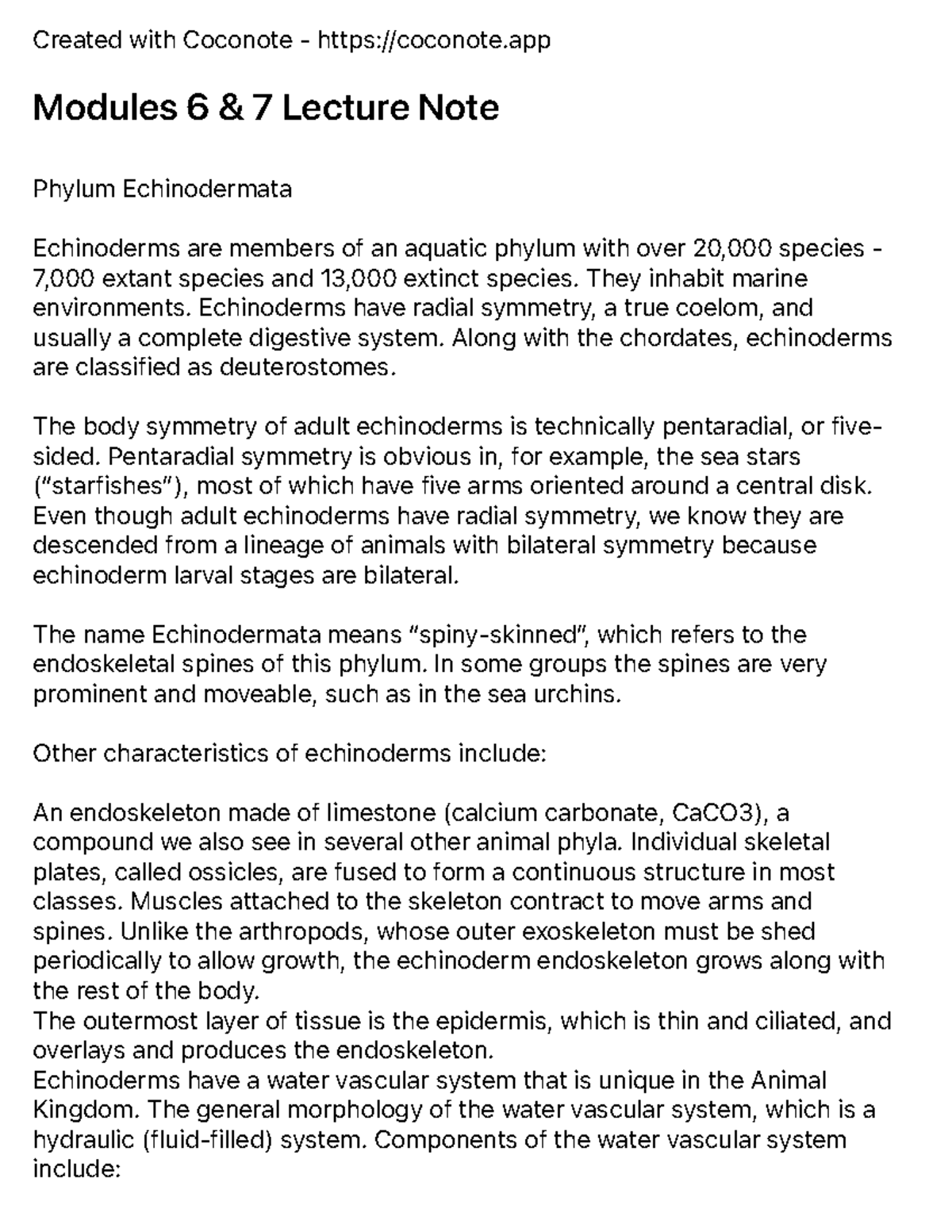 Echinodermata and Chordata Overview: Lecture Notes for Bio 101 ...