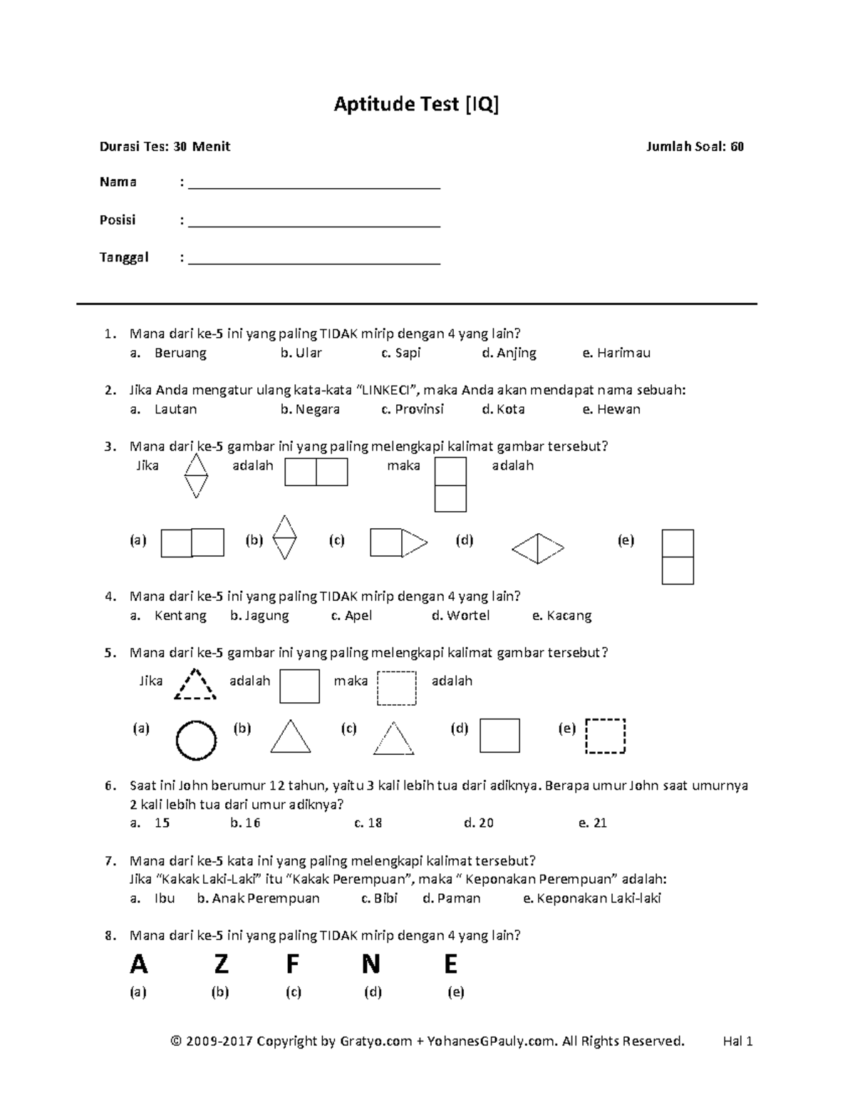 Aptitude Assessment Test IQ – Practice Questions and Answers - Studocu