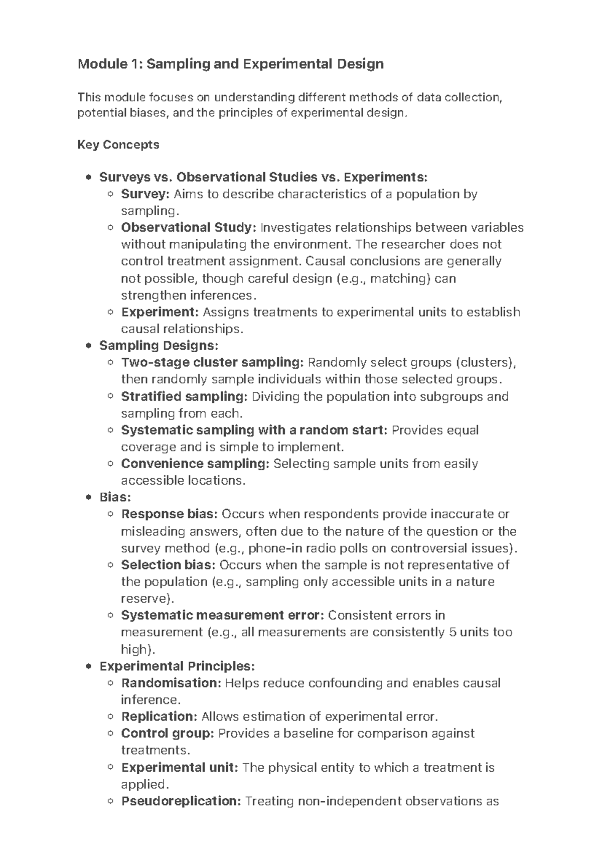 Module 1: Sampling & Experimental Design Overview - Studocu