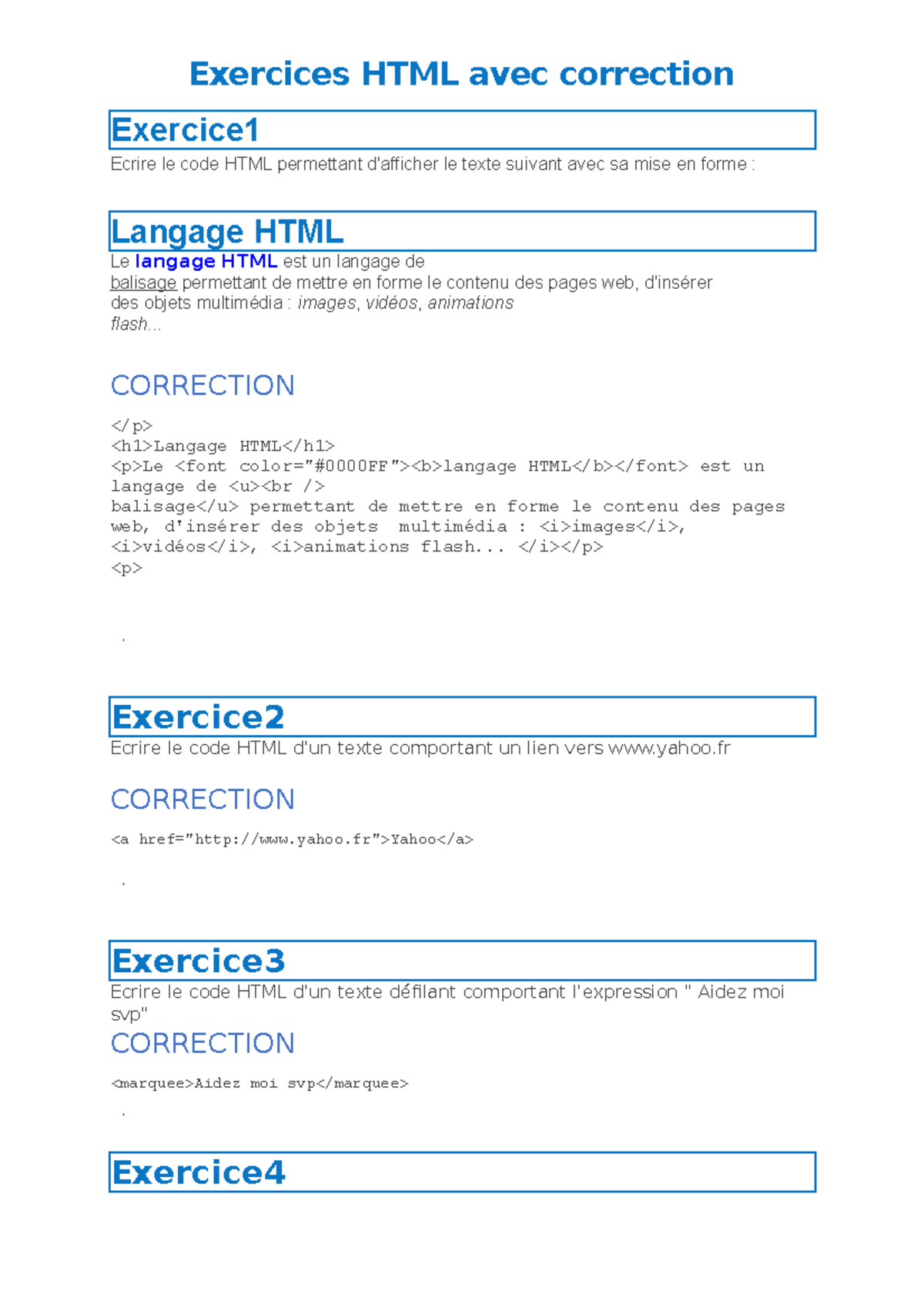Exercices HTML avec correction - Exercices HTML avec correction ...