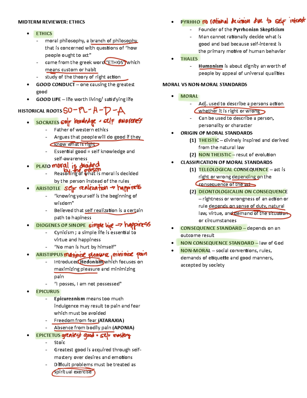 Midterm Reviewer: Ethics Concepts and Key Theories - Studocu